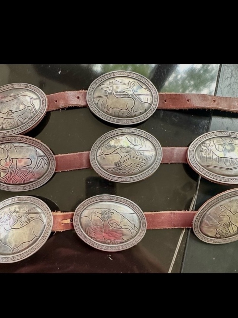Vintage SB Taos Sterling Silver Storyteller Concho Belt Heavy 582g Wildlife 44"